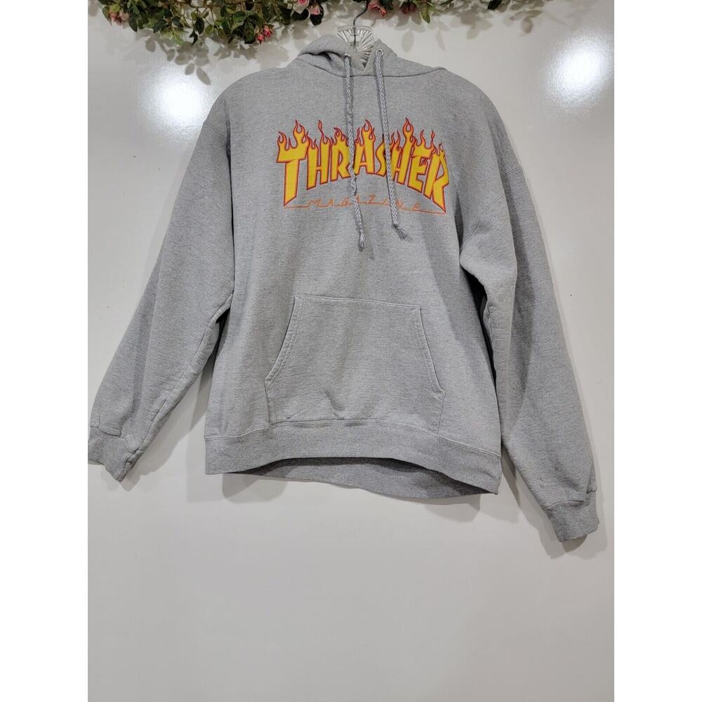 Thrasher Flame Magazine Logo Men Small Grey Hoodie Sweatshirt Streetwear Skater